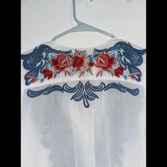 Johnny Was Small Europa Oversized Shirt White Embroidered Tunic Top/Blouse - Picture 5 of 8